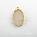 Atacado Pink Calcedonia Slice Bezel Charm, Micron Gold Plated Sterling Silver Bezel Charm Fabricante